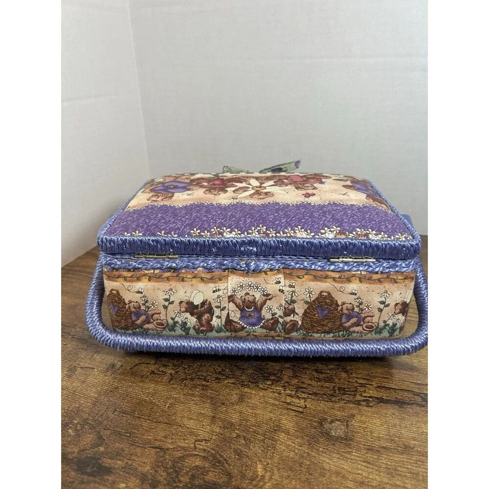 Vintage Teddy Bear Floral Sewing Basket Box Touch Fastener Philippines Purple